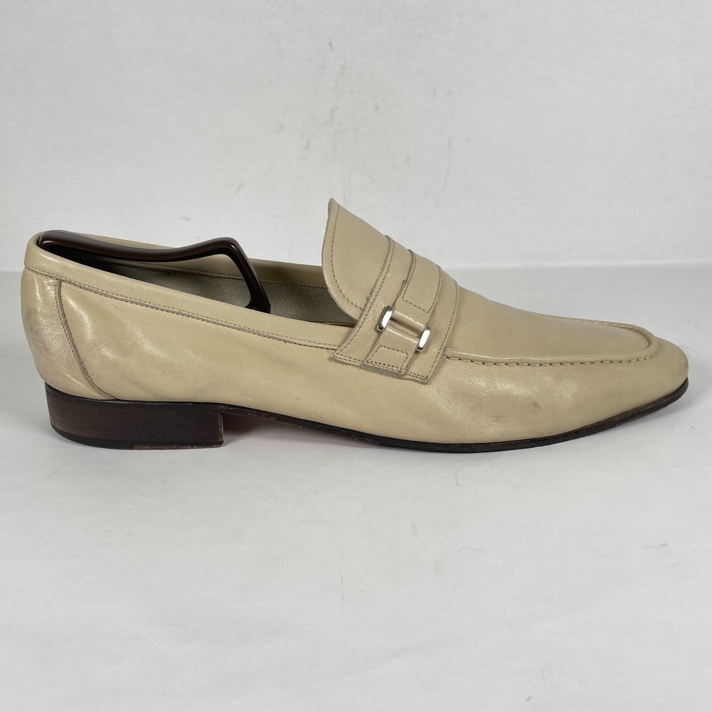 Paul Fredrick Loafers Mens Size 12 Beige Leather Strap Slip On Casual Shoes